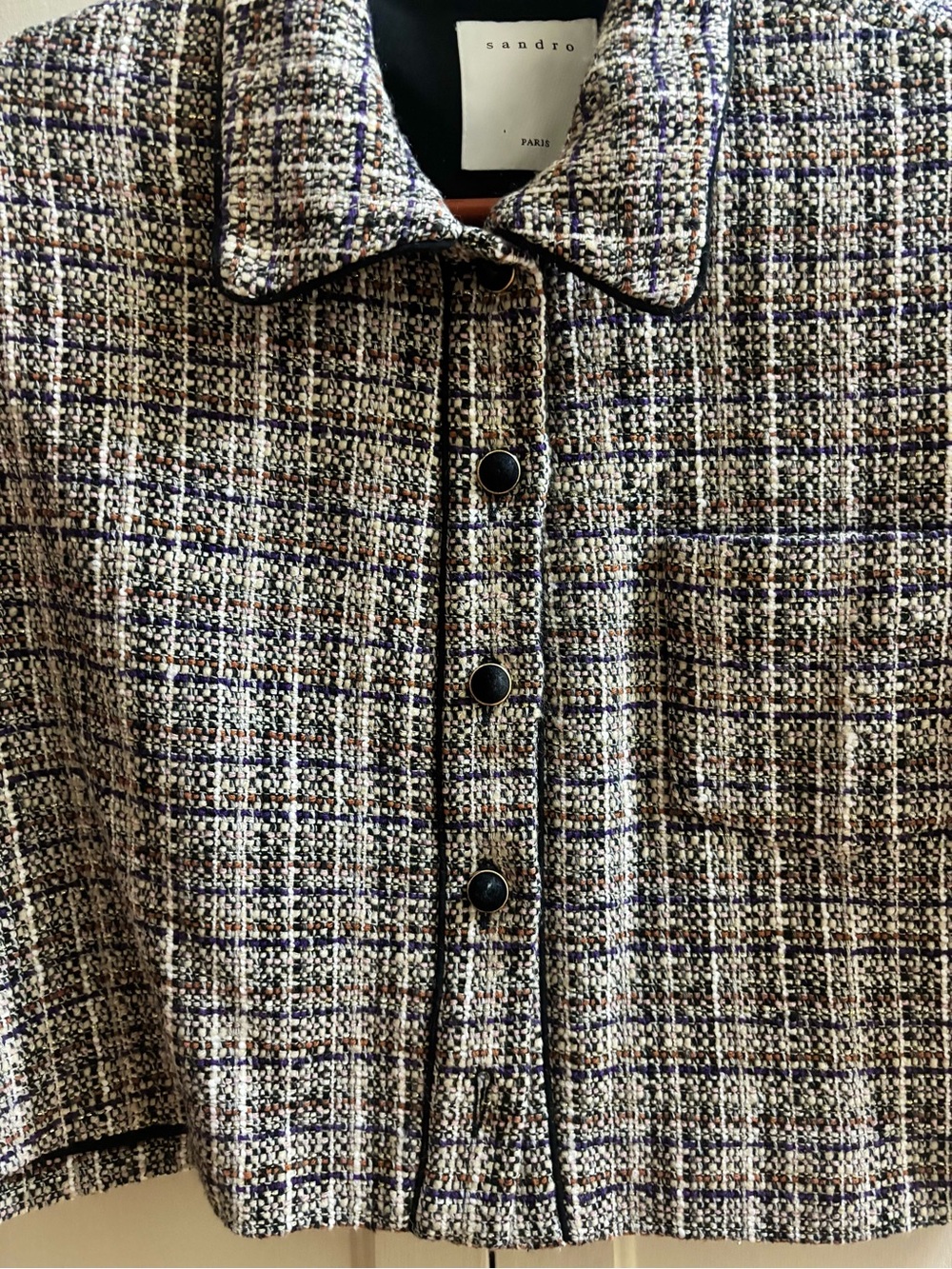 Sandro Cropped Button Up Collared Top - Picture 2 of 6